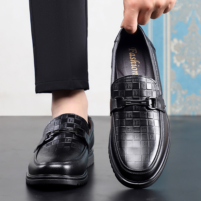 Pantofi casual din piele pentru bărbați, slip-on, din piele de primul strat, talpă PU, căptușeală PU, vârf rotund