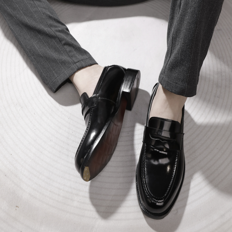 Cordovan muške poslovne cipele na slip-on, kožna potplata, okrugli nos, podstava od kravlje kože, Goodyear šav