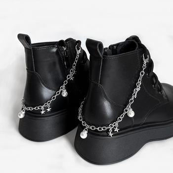 Accesoriu lanț șiret pantofi în formă de stea 3D, lanț din oțel inoxidabil cu pandantiv stea perlata, cataramă detașabilă, model NR298, potrivit pentru adidași, ghete și pantofi casual