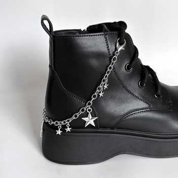 Accesoriu lanț șiret pantofi în formă de stea 3D, lanț din oțel inoxidabil cu pandantiv stea perlata, cataramă detașabilă, model NR298, potrivit pentru adidași, ghete și pantofi casual