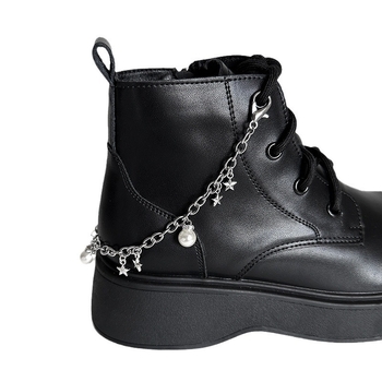 Accesoriu lanț șiret pantofi în formă de stea 3D, lanț din oțel inoxidabil cu pandantiv stea perlata, cataramă detașabilă, model NR298, potrivit pentru adidași, ghete și pantofi casual