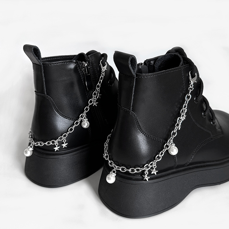 Accesoriu lanț șiret pantofi în formă de stea 3D, lanț din oțel inoxidabil cu pandantiv stea perlata, cataramă detașabilă, model NR298, potrivit pentru adidași, ghete și pantofi casual