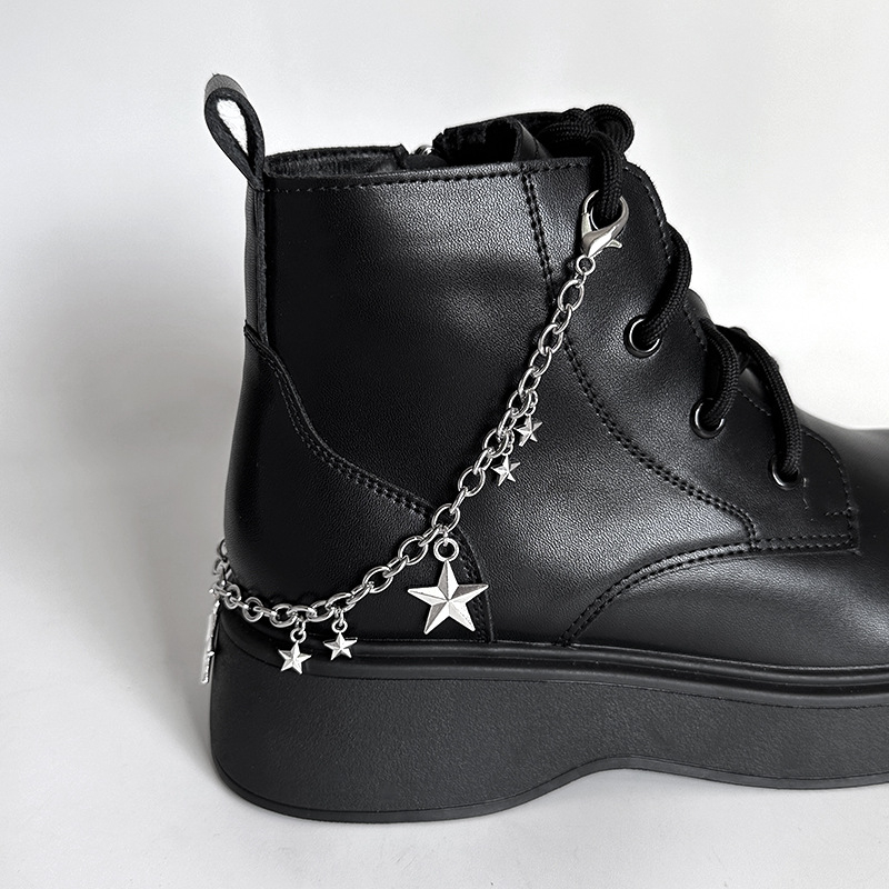 Accesoriu lanț șiret pantofi în formă de stea 3D, lanț din oțel inoxidabil cu pandantiv stea perlata, cataramă detașabilă, model NR298, potrivit pentru adidași, ghete și pantofi casual
