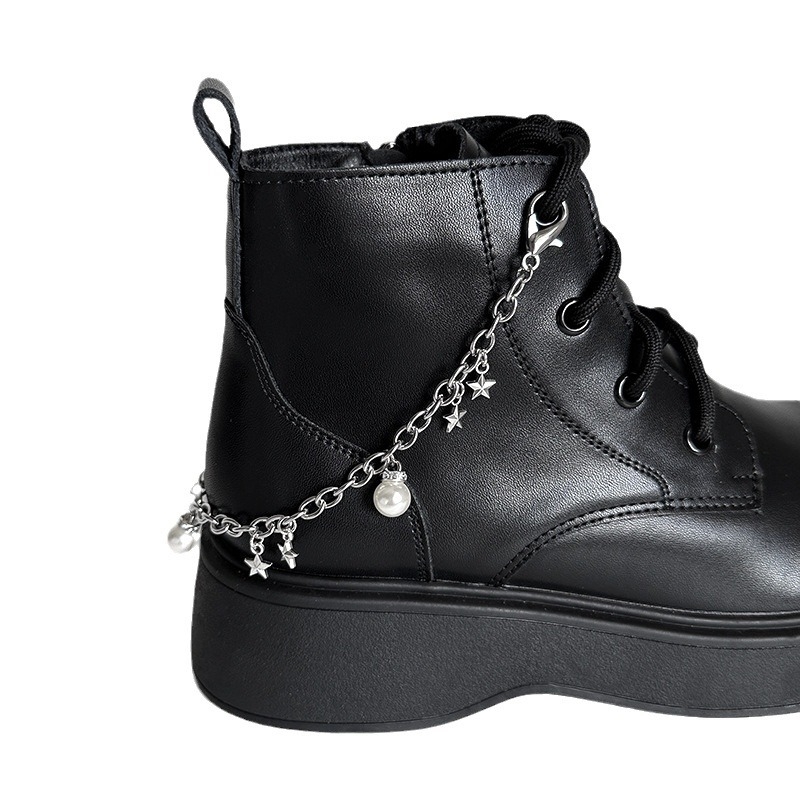 Accesoriu lanț șiret pantofi în formă de stea 3D, lanț din oțel inoxidabil cu pandantiv stea perlata, cataramă detașabilă, model NR298, potrivit pentru adidași, ghete și pantofi casual