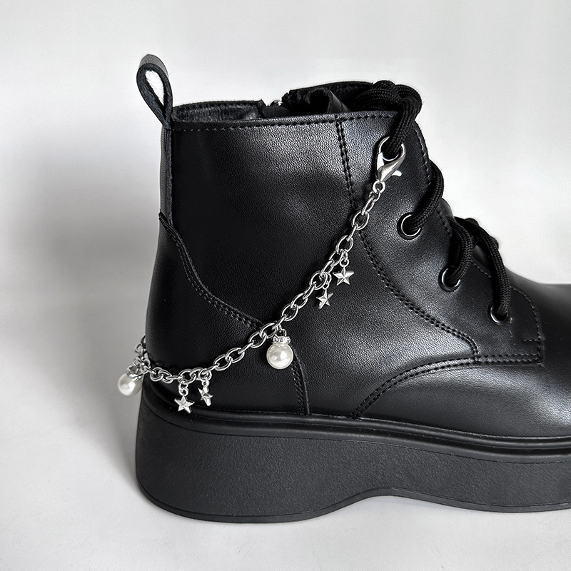 Accesoriu lanț șiret pantofi în formă de stea 3D, lanț din oțel inoxidabil cu pandantiv stea perlata, cataramă detașabilă, model NR298, potrivit pentru adidași, ghete și pantofi casual