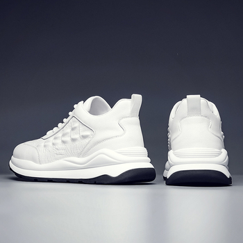 Adidași casual cu talpă groasă pentru bărbați, din piele de vițel de primă calitate, talpă PU cu strat de cauciuc, talpă joasă, vârf rotund, închidere cu șireturi.