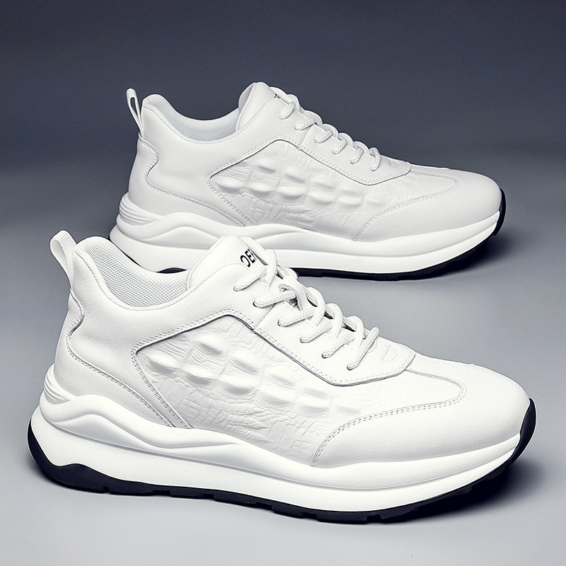 Adidași casual cu talpă groasă pentru bărbați, din piele de vițel de primă calitate, talpă PU cu strat de cauciuc, talpă joasă, vârf rotund, închidere cu șireturi.