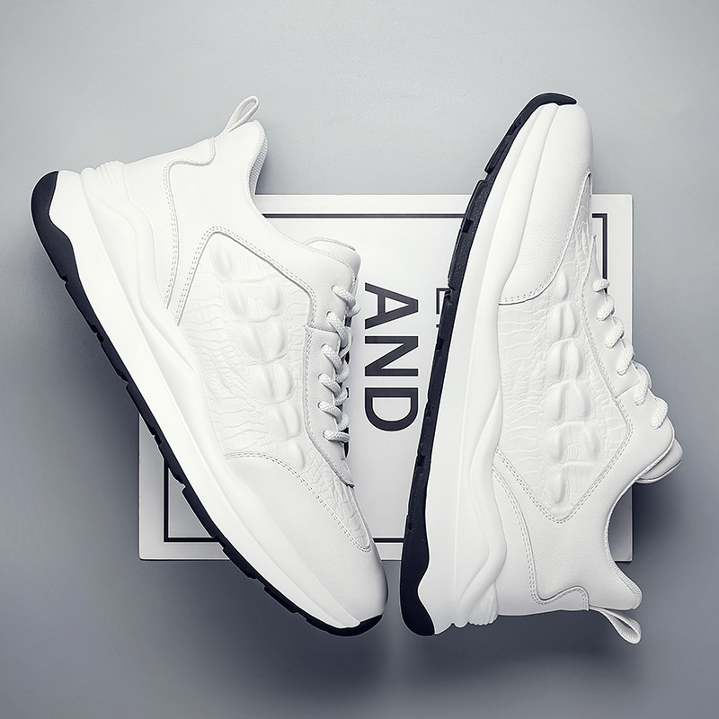 Adidași casual cu talpă groasă pentru bărbați, din piele de vițel de primă calitate, talpă PU cu strat de cauciuc, talpă joasă, vârf rotund, închidere cu șireturi.