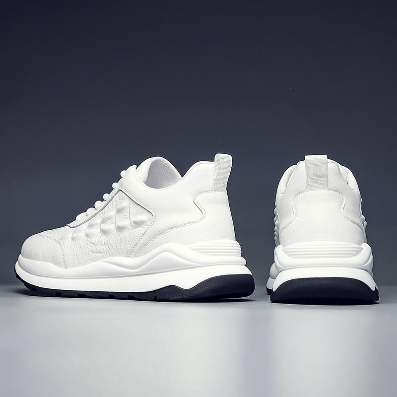 Adidași casual cu talpă groasă pentru bărbați, din piele de vițel de primă calitate, talpă PU cu strat de cauciuc, talpă joasă, vârf rotund, închidere cu șireturi.