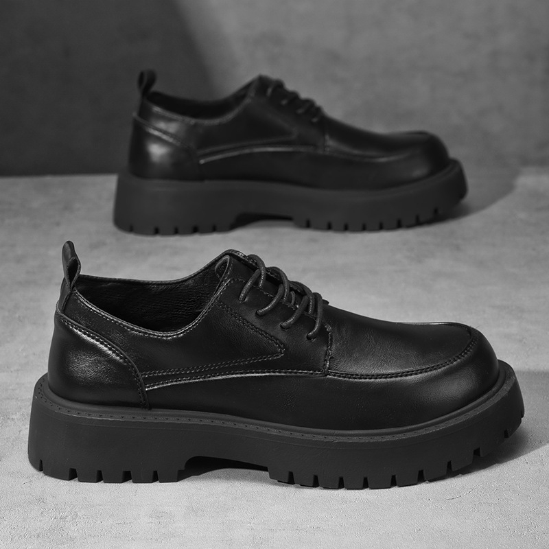 Loaferi pentru bărbați din piele moale, stil britanic, talpă groasă, talpă antiderapantă, cu șireturi