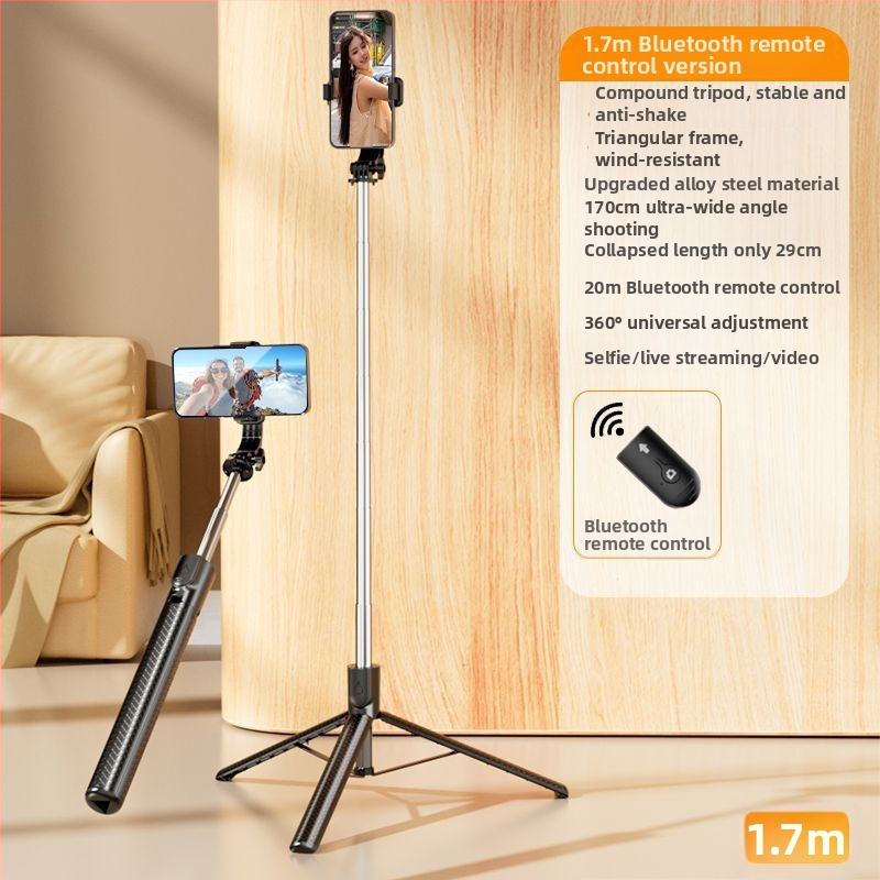 Selfie tyč s integrovaným deštníkovým tripodom a osvetlením, Bluetooth diaľkové ovládanie (10 m), Anti-Shake