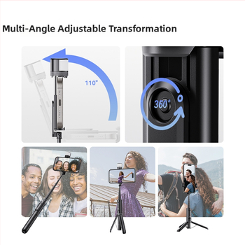 Buffy Bluetooth Selfie Tyč so Stabilizáciou proti Chveniu, Doplnkové Svetlo a Hliníkový Tripod pre Telefón