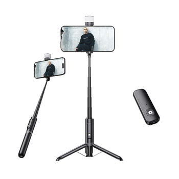 Buffy Selfie Stick Bluetooth cu Antișoc, Lumină de Umplere și Trepied din Aluminiu pentru Telefon