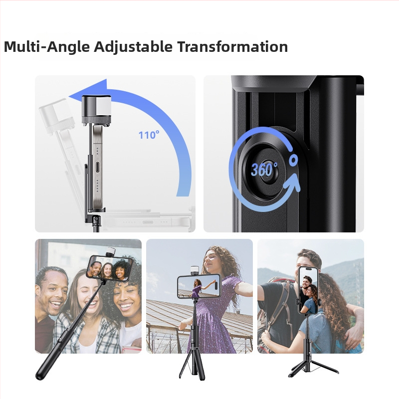 Buffy Bluetooth Selfie Tyč so Stabilizáciou proti Chveniu, Doplnkové Svetlo a Hliníkový Tripod pre Telefón