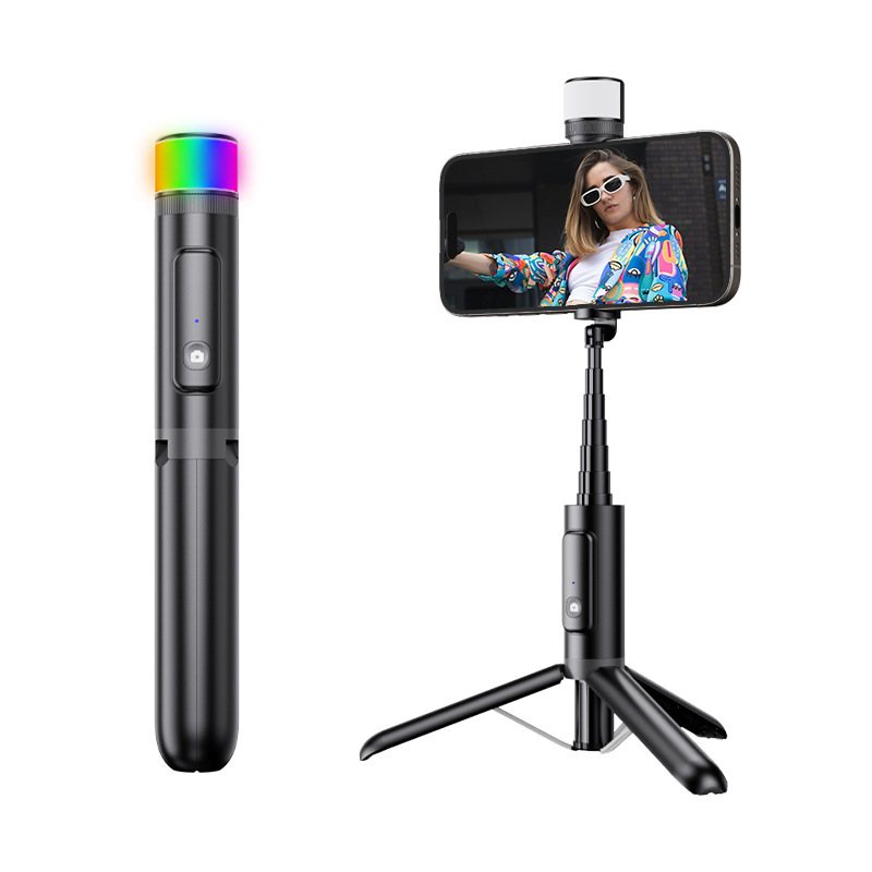 Buffy Selfie Stick Bluetooth cu Antișoc, Lumină de Umplere și Trepied din Aluminiu pentru Telefon