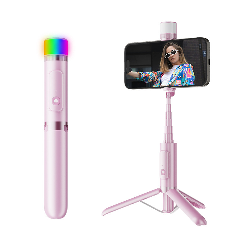 Buffy Selfie Stick Bluetooth cu Antișoc, Lumină de Umplere și Trepied din Aluminiu pentru Telefon