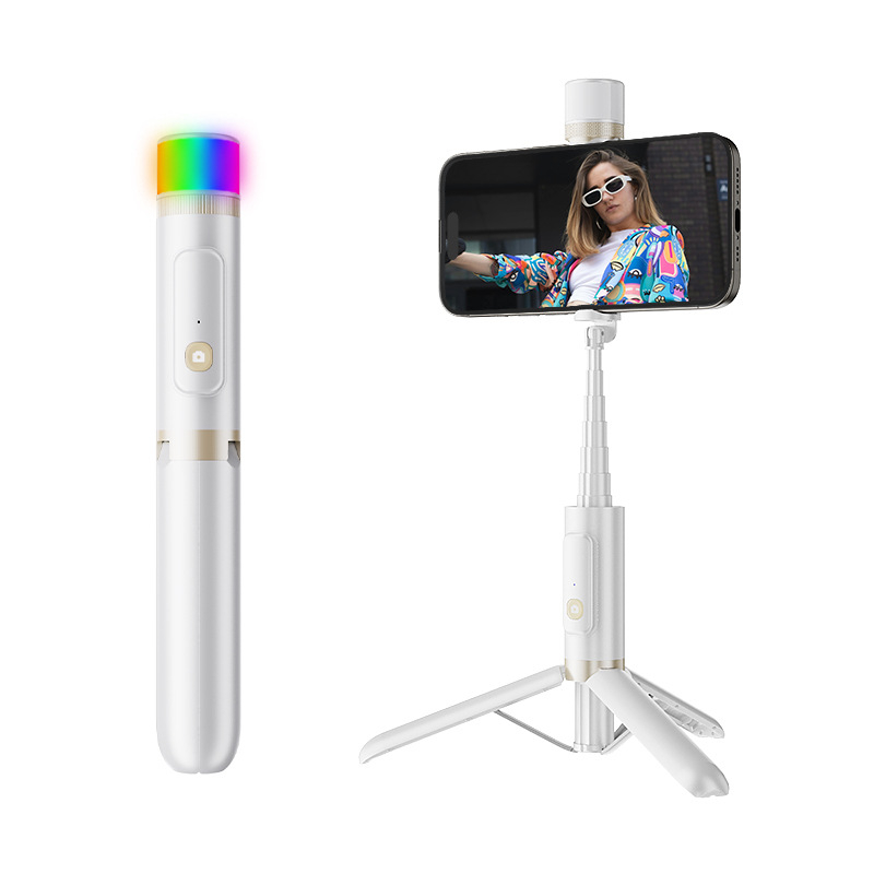 Buffy Selfie Stick Bluetooth cu Antișoc, Lumină de Umplere și Trepied din Aluminiu pentru Telefon