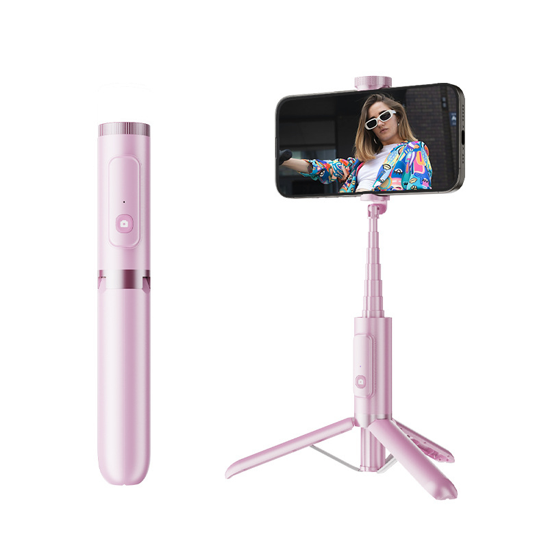 Buffy Selfie Stick Bluetooth cu Antișoc, Lumină de Umplere și Trepied din Aluminiu pentru Telefon