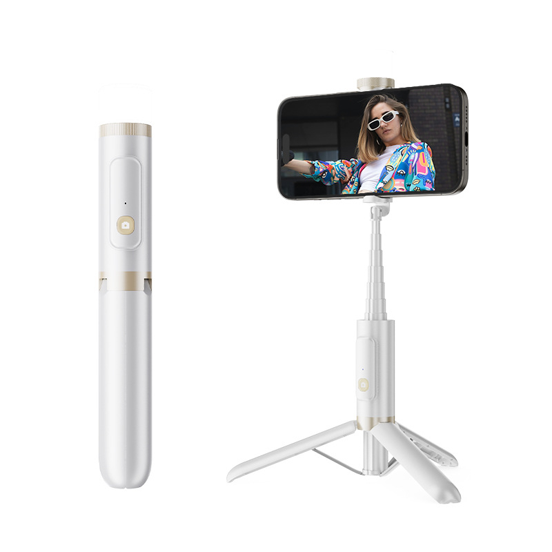 Buffy Selfie Stick Bluetooth cu Antișoc, Lumină de Umplere și Trepied din Aluminiu pentru Telefon