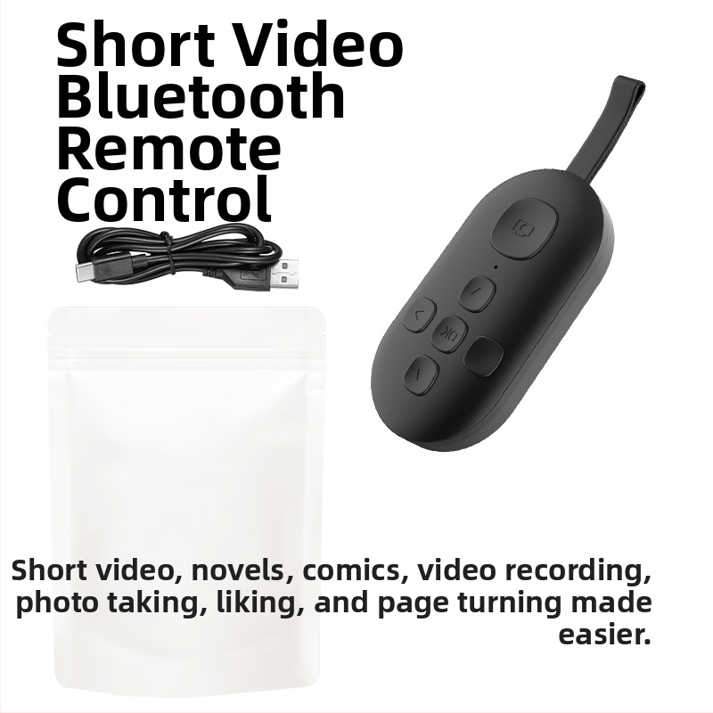 Bluetooth diaľkové ovládanie s posúvaním strán a selfie jedným tlačidlom — DY08, 200mAh, USB-C, dosah 15 m, matný ABS, kompatibilný s Android/iOS