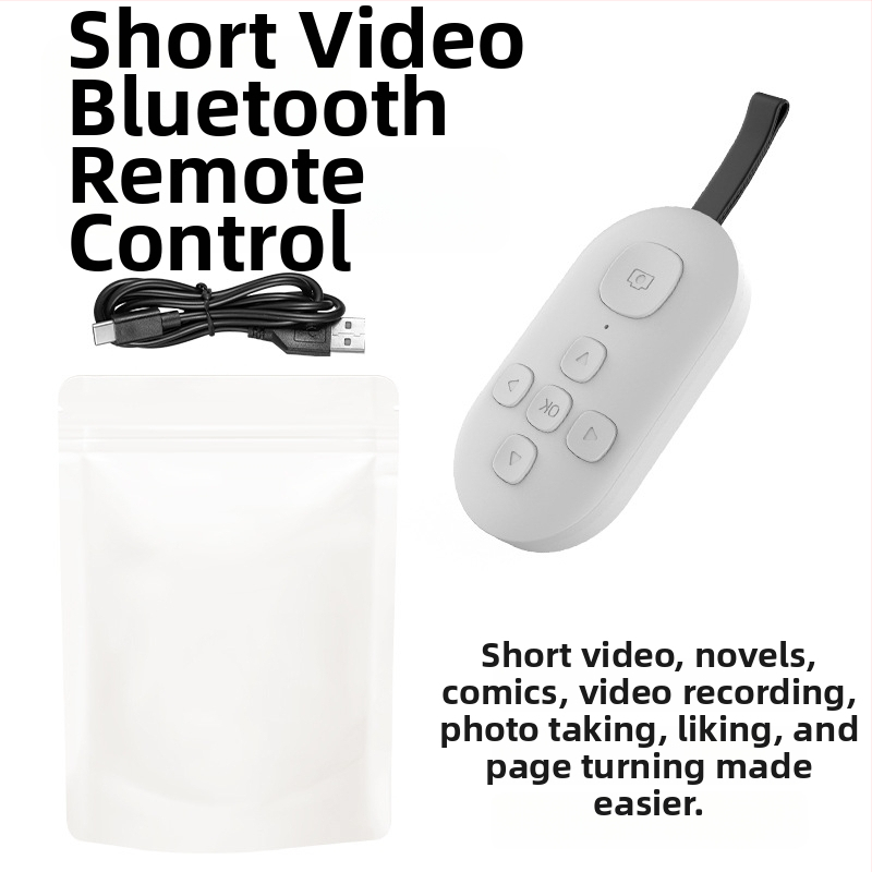 Bluetooth diaľkové ovládanie s posúvaním strán a selfie jedným tlačidlom — DY08, 200mAh, USB-C, dosah 15 m, matný ABS, kompatibilný s Android/iOS