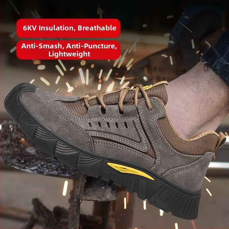 Сигурни работни обувки с изолация; велурова телешка кожа, пластмасов протектор на пръста, нисък горен дизайн, антиударна и антипробивна защита