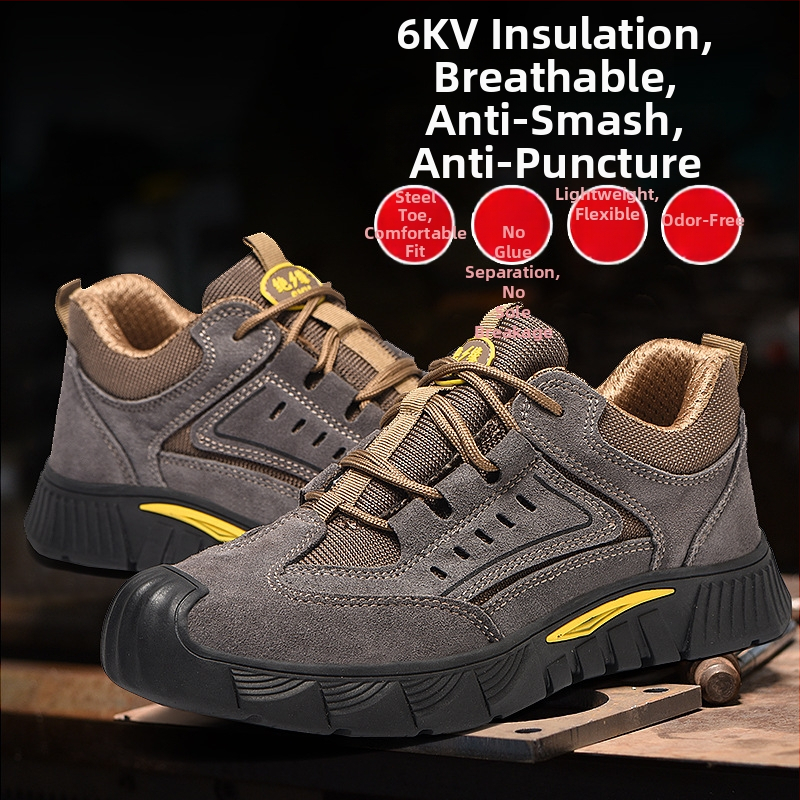 Сигурни работни обувки с изолация; велурова телешка кожа, пластмасов протектор на пръста, нисък горен дизайн, антиударна и антипробивна защита