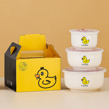 Κεραμικό μπολ διατήρησης φρεσκάδας με σφραγιζόμενο καπάκι, σετ δώρου τριών τεμαχίων για τη Χρονιά του Αλόγου, δυνατότητα εκτύπωσης λογότυπου