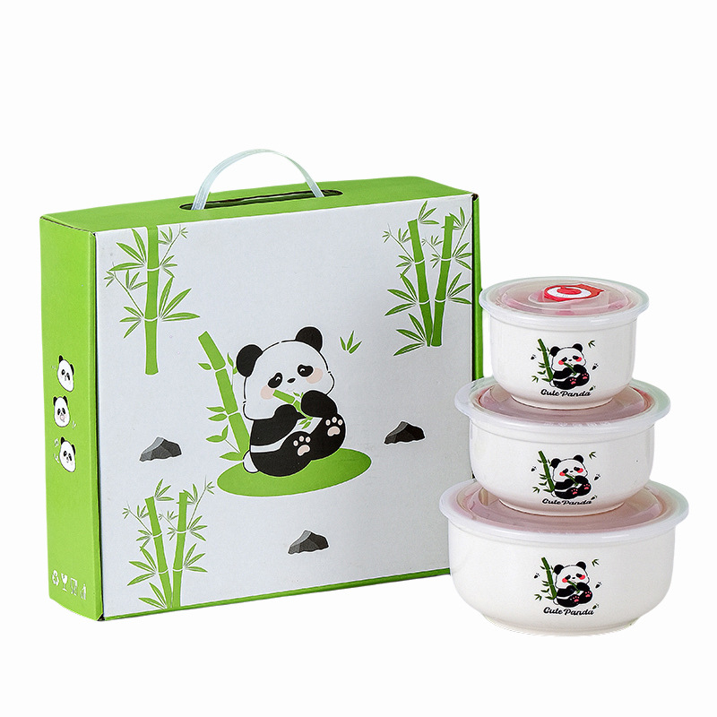 Κεραμικό μπολ διατήρησης φρεσκάδας με σφραγιζόμενο καπάκι, σετ δώρου τριών τεμαχίων για τη Χρονιά του Αλόγου, δυνατότητα εκτύπωσης λογότυπου