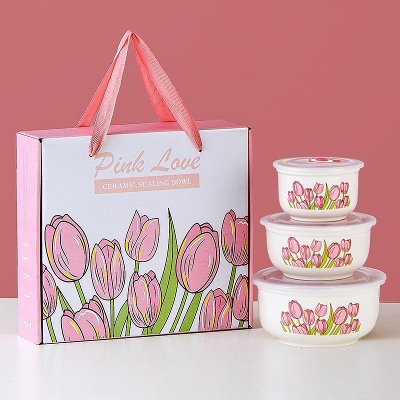 Κεραμικό μπολ διατήρησης φρεσκάδας με σφραγιζόμενο καπάκι, σετ δώρου τριών τεμαχίων για τη Χρονιά του Αλόγου, δυνατότητα εκτύπωσης λογότυπου