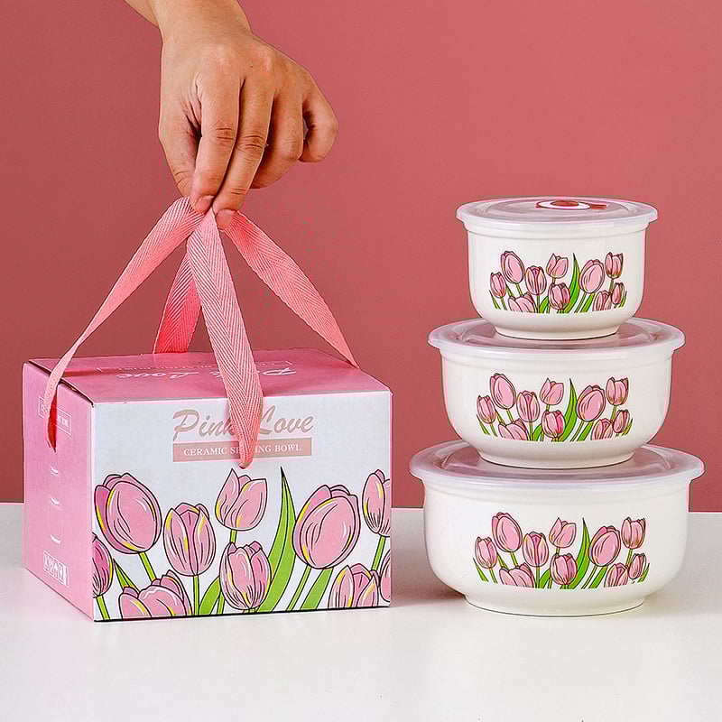 Κεραμικό μπολ διατήρησης φρεσκάδας με σφραγιζόμενο καπάκι, σετ δώρου τριών τεμαχίων για τη Χρονιά του Αλόγου, δυνατότητα εκτύπωσης λογότυπου