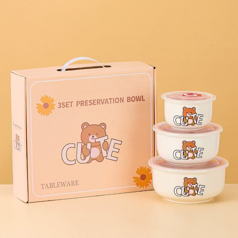 Κεραμικό μπολ διατήρησης φρεσκάδας με σφραγιζόμενο καπάκι, σετ δώρου τριών τεμαχίων για τη Χρονιά του Αλόγου, δυνατότητα εκτύπωσης λογότυπου