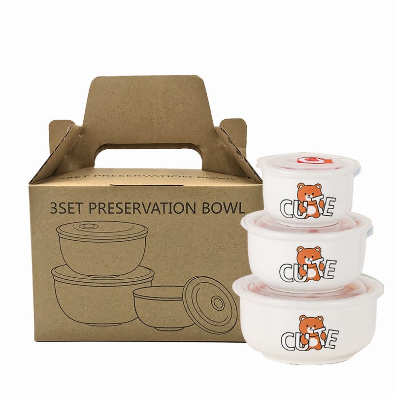 Κεραμικό μπολ διατήρησης φρεσκάδας με σφραγιζόμενο καπάκι, σετ δώρου τριών τεμαχίων για τη Χρονιά του Αλόγου, δυνατότητα εκτύπωσης λογότυπου