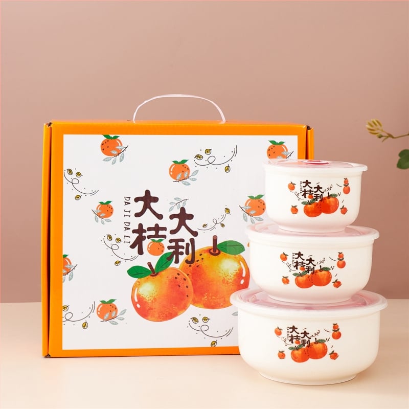 Κεραμικό μπολ διατήρησης φρεσκάδας με σφραγιζόμενο καπάκι, σετ δώρου τριών τεμαχίων για τη Χρονιά του Αλόγου, δυνατότητα εκτύπωσης λογότυπου