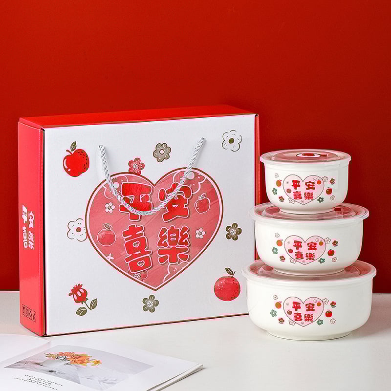 Κεραμικό μπολ διατήρησης φρεσκάδας με σφραγιζόμενο καπάκι, σετ δώρου τριών τεμαχίων για τη Χρονιά του Αλόγου, δυνατότητα εκτύπωσης λογότυπου