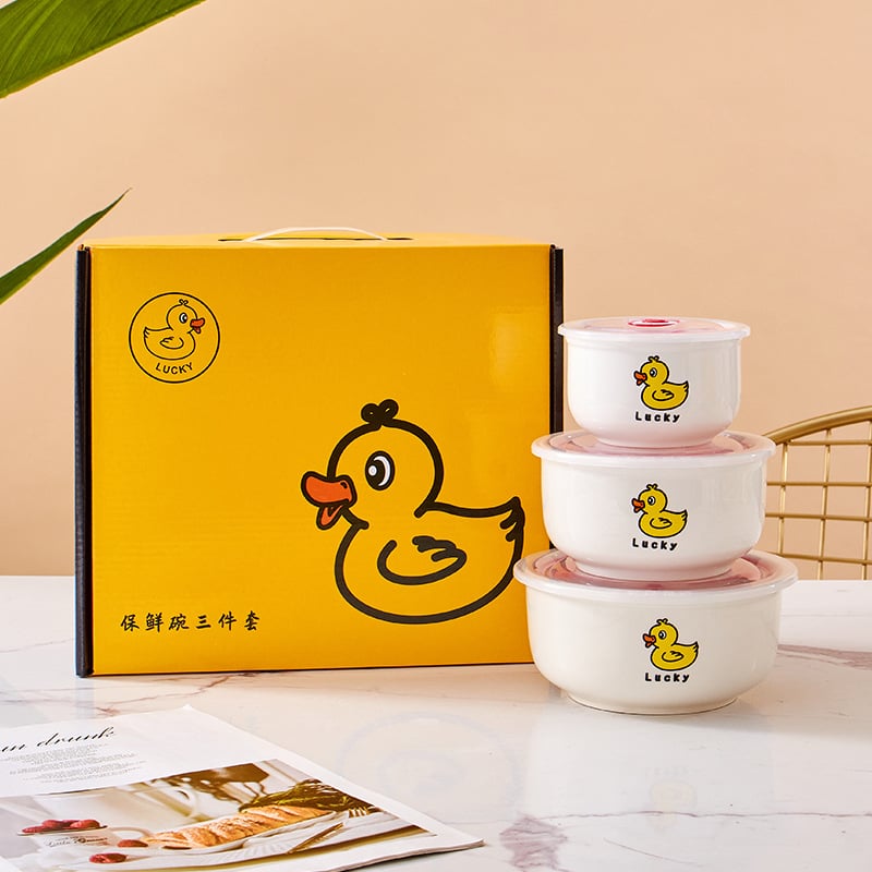 Κεραμικό μπολ διατήρησης φρεσκάδας με σφραγιζόμενο καπάκι, σετ δώρου τριών τεμαχίων για τη Χρονιά του Αλόγου, δυνατότητα εκτύπωσης λογότυπου