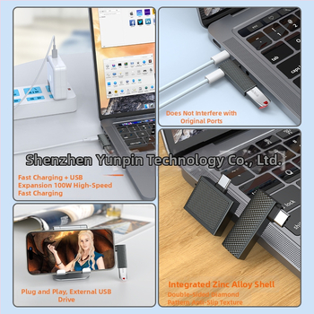 Type-C 90° dvojportový adaptér, PD100W rýchle nabíjanie, USB 3.0, OTG, telo zo zinkovej zliatiny