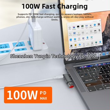 Type-C 90° dvojportový adaptér, PD100W rýchle nabíjanie, USB 3.0, OTG, telo zo zinkovej zliatiny