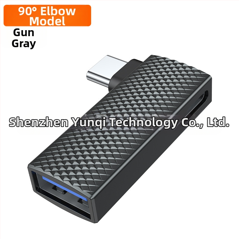 Type-C 90° dvojportový adaptér, PD100W rýchle nabíjanie, USB 3.0, OTG, telo zo zinkovej zliatiny