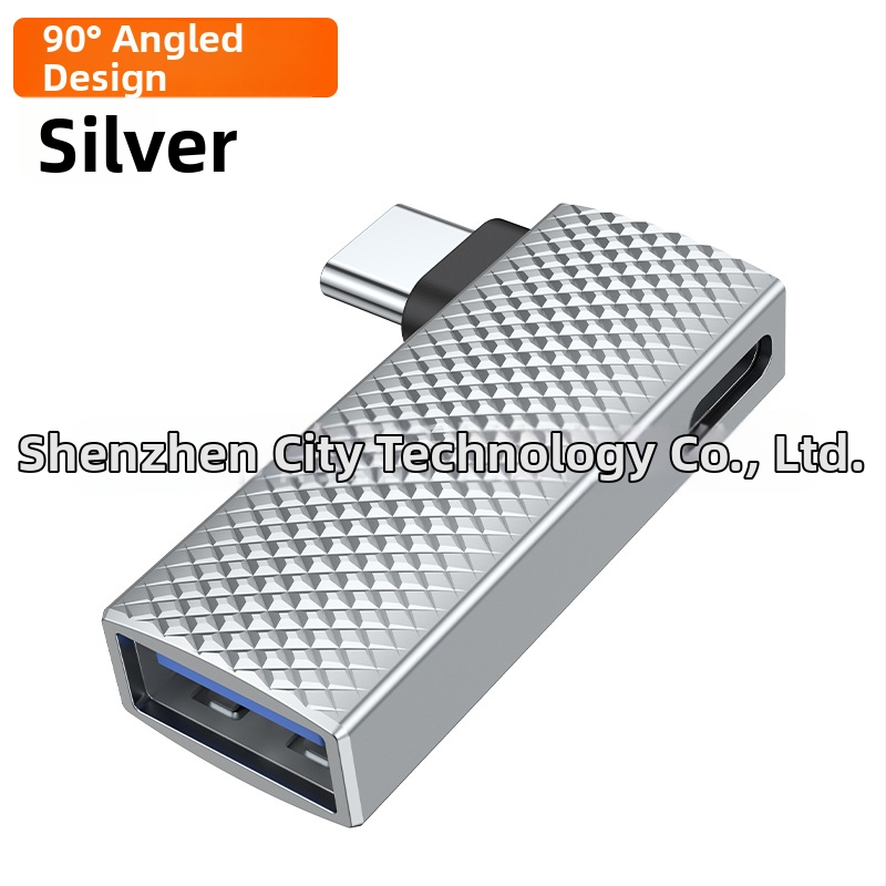 Type-C 90° dvojportový adaptér, PD100W rýchle nabíjanie, USB 3.0, OTG, telo zo zinkovej zliatiny