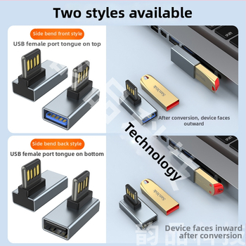 Adaptor USB 2.0 unghiular 90°, M–F, conector dublu blind, pentru laptop și încărcare în mașină, compatibil cu Huawei, Samsung, Xiaomi, Oppo