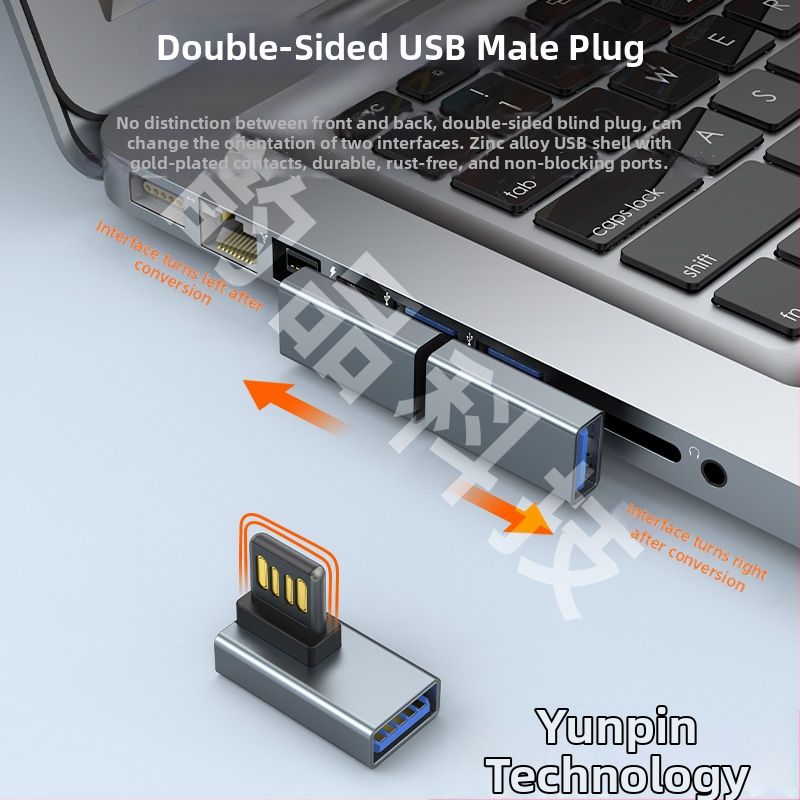 Adaptor USB 2.0 unghiular 90°, M–F, conector dublu blind, pentru laptop și încărcare în mașină, compatibil cu Huawei, Samsung, Xiaomi, Oppo