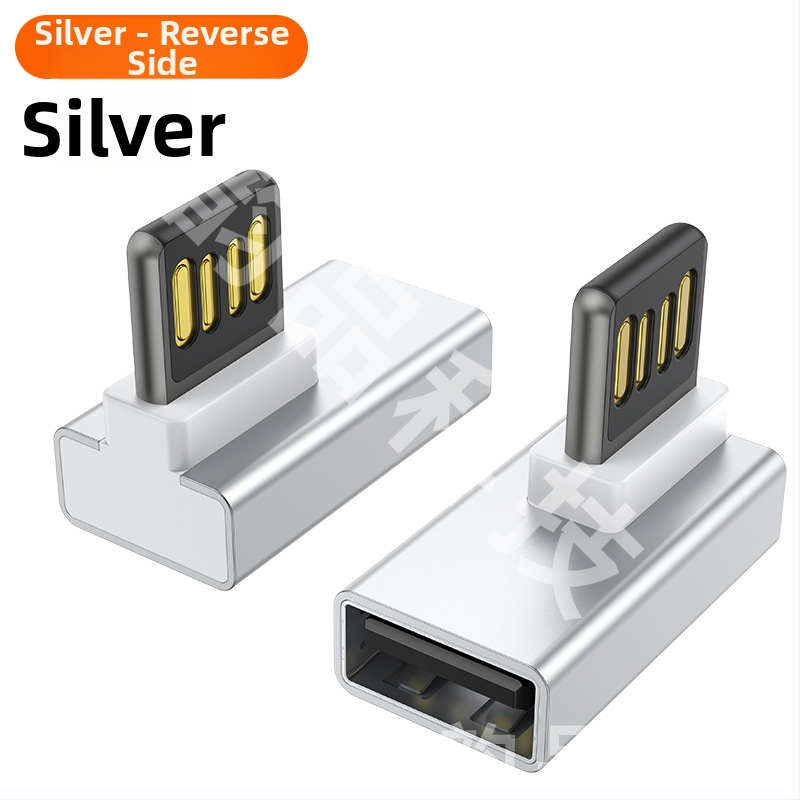 Adaptor USB 2.0 unghiular 90°, M–F, conector dublu blind, pentru laptop și încărcare în mașină, compatibil cu Huawei, Samsung, Xiaomi, Oppo