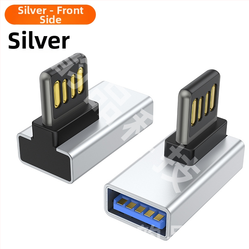 Adaptor USB 2.0 unghiular 90°, M–F, conector dublu blind, pentru laptop și încărcare în mașină, compatibil cu Huawei, Samsung, Xiaomi, Oppo