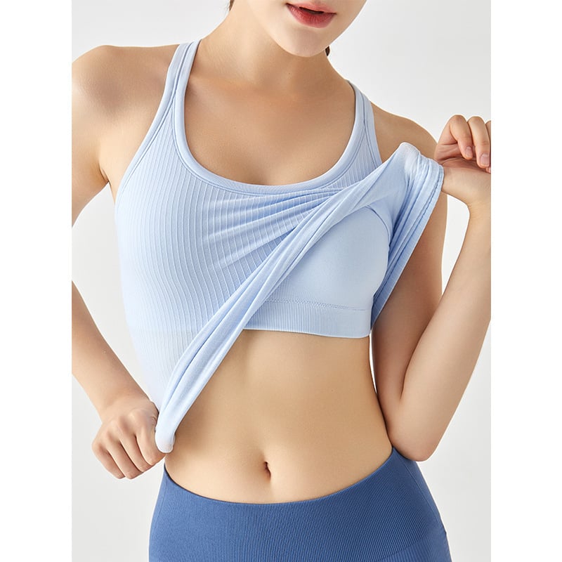 Joga top‑vest s 3/4 šalice, oblikovana šalica, odvojiva traka za vrat, glavni materijal 90% najlon, podstava 10% najlon