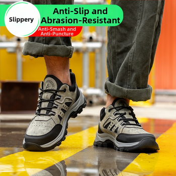 Унисекс предпазни обувки за работа с метален нос и защита срещу удар и пробив, дишащи през всички сезони, леки заваръчни и туристически обувки, кожа от микрофибър + мрежеста тъкан
