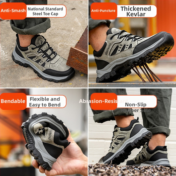 Унисекс предпазни обувки за работа с метален нос и защита срещу удар и пробив, дишащи през всички сезони, леки заваръчни и туристически обувки, кожа от микрофибър + мрежеста тъкан
