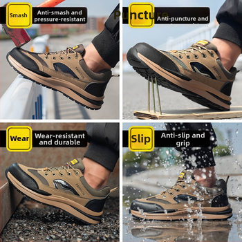 Мъжки обувки за безопасност за планински туризъм – дишащи микрофибърна кожа + платно, нисък горен, стоманен нос, антиударни и антипробивни