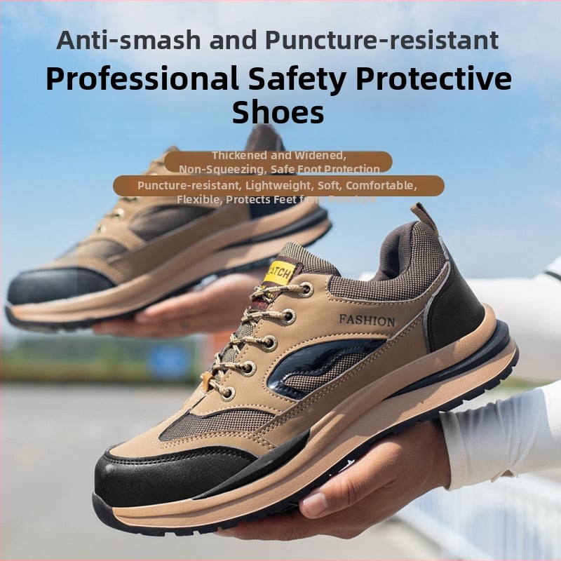 Мъжки обувки за безопасност за планински туризъм – дишащи микрофибърна кожа + платно, нисък горен, стоманен нос, антиударни и антипробивни