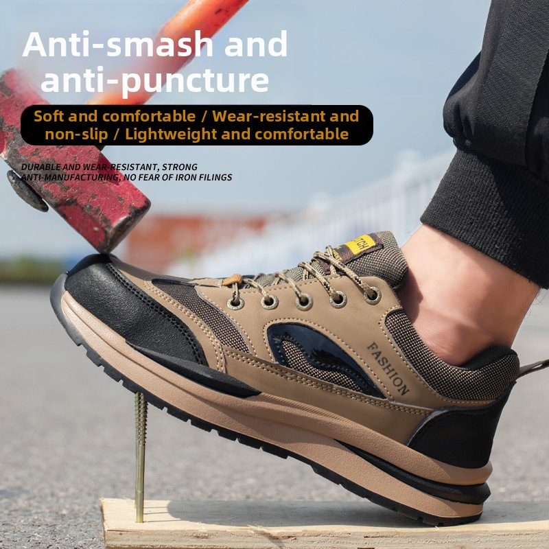 Мъжки обувки за безопасност за планински туризъм – дишащи микрофибърна кожа + платно, нисък горен, стоманен нос, антиударни и антипробивни